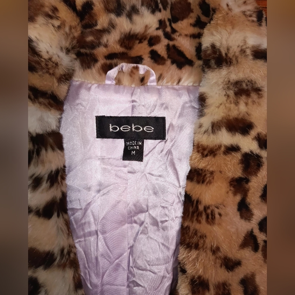bebe Leopard Print Fur Cropped Jacket - Tan, Black - Picture 4 of 6